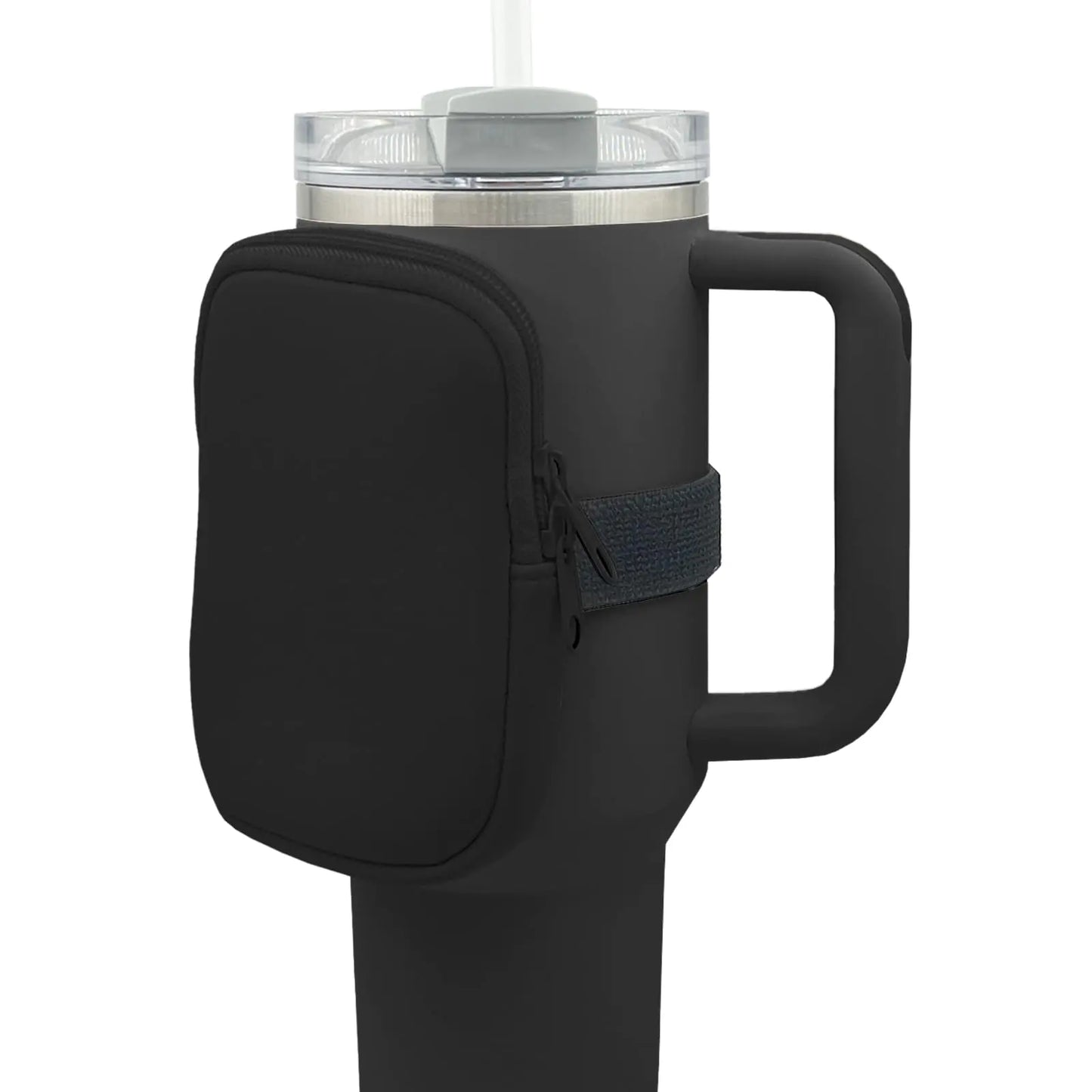 Kriklar Water Bottle Pouch for Stanley Quencher Adventure 40oz & Stanley IceFlow 20oz 30oz Stanley Cup Bag for Women Stanley Tumbler Pocket for Gym Walking Running Sports Accessories (Black)