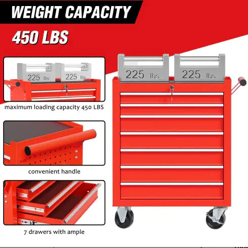 Rolling Tool Chest With 7-Drawer Tool Box With Wheels Multifunctional Tool Cart Mechanic Tool Storage Cabinet For Garage, Warehouse, Workshop, Repair Shop