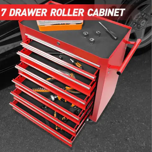 Rolling Tool Chest With 7-Drawer Tool Box With Wheels Multifunctional Tool Cart Mechanic Tool Storage Cabinet For Garage, Warehouse, Workshop, Repair Shop