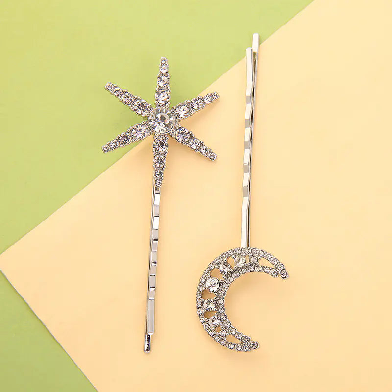 Fashion Star and Moon Rhinestone Hair Clip for Women