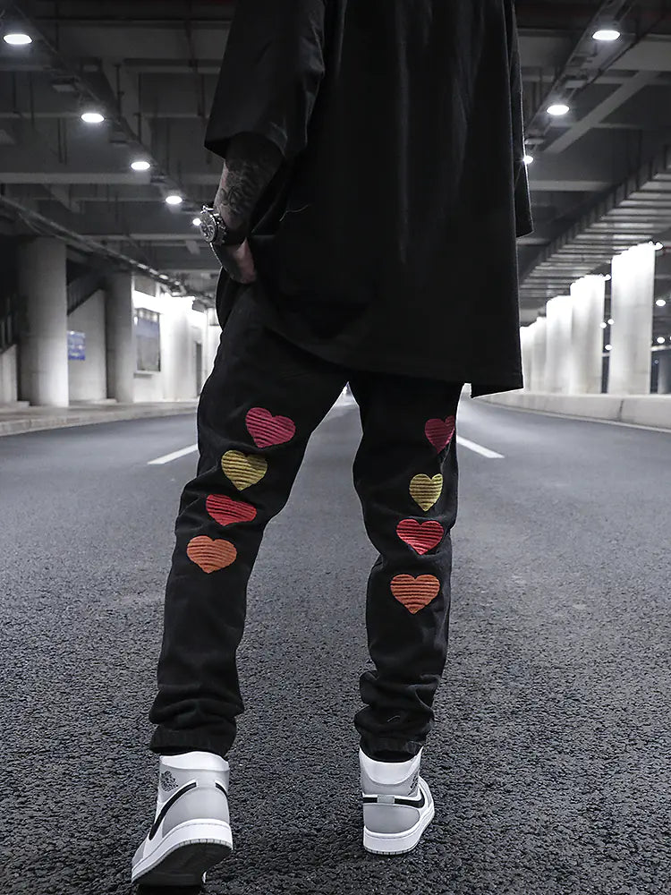 Embroidered Love Fitted Straight Leg Jeans