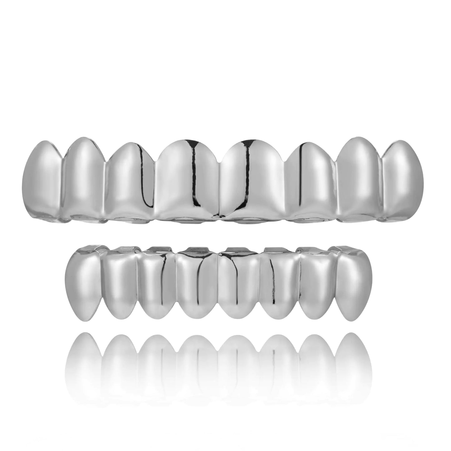 Txdvbls Grillz Mens Gold Grills for Your Teeth 14K Gold Plated 8 Teeth Caps Top Bottom Set Mouth Dental Grillz Teeth(Silver 8 teeth)