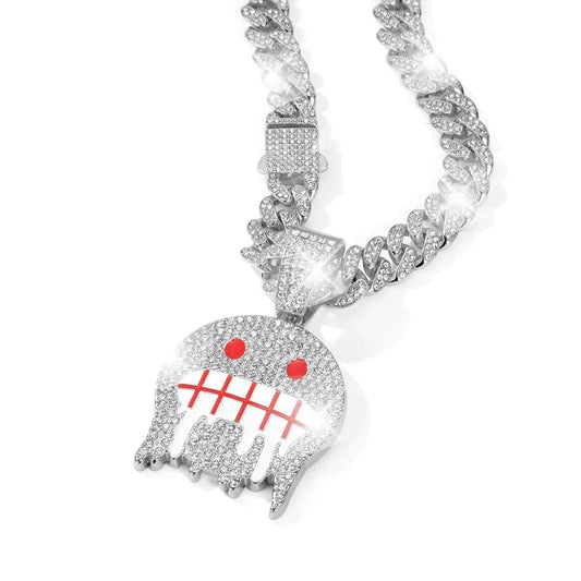 LCWLJL Red Smiling Face Hip-hop Cuban Chain Rhinestone Pendant Necklace Jewelry For Men，Mens Fashion Jewelry