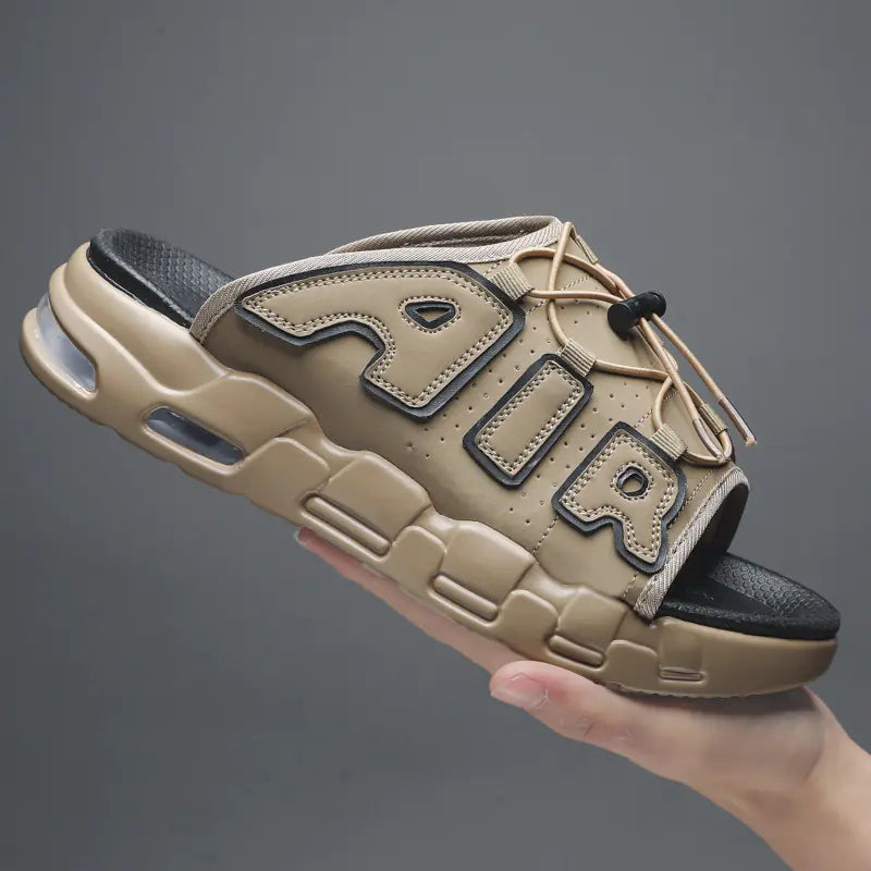 Summer New PU Cushion Slides for Men Casual Beach Shoes