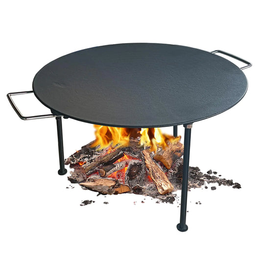 BBQCuker 18"Campfire Grill Griddle Cast Iron Grill Pan with Handles 3 Removable Legs Fire Pit GrillCampfire Cooking EquipmentGriddle for Gas Grill and Outdoor BBQ