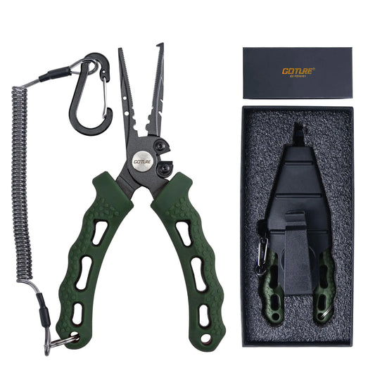 Goture Fishing Pliers Fishing Line Cutter with Split Ring Pliers 4Cr13 & 9CR19 Hard Stainless Steel Fishing Hook Remover Corrosion Resistant Fishing Needle Nose Pliers Fishing Gear Gifts for Men
