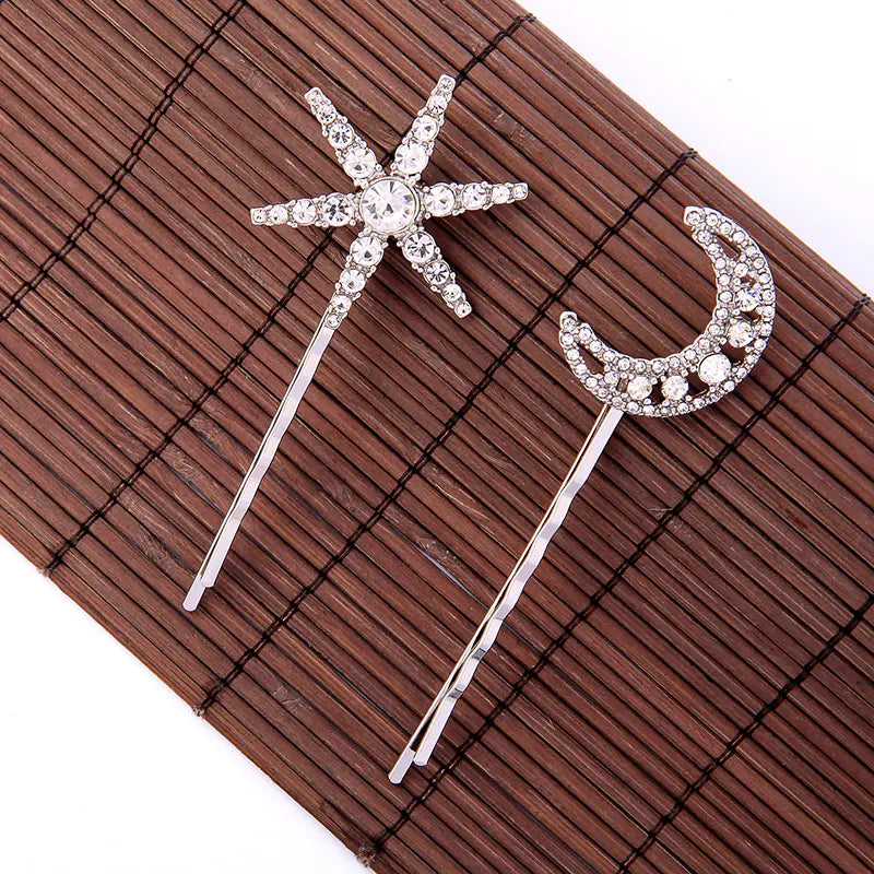 Fashion Star and Moon Rhinestone Hair Clip for Women