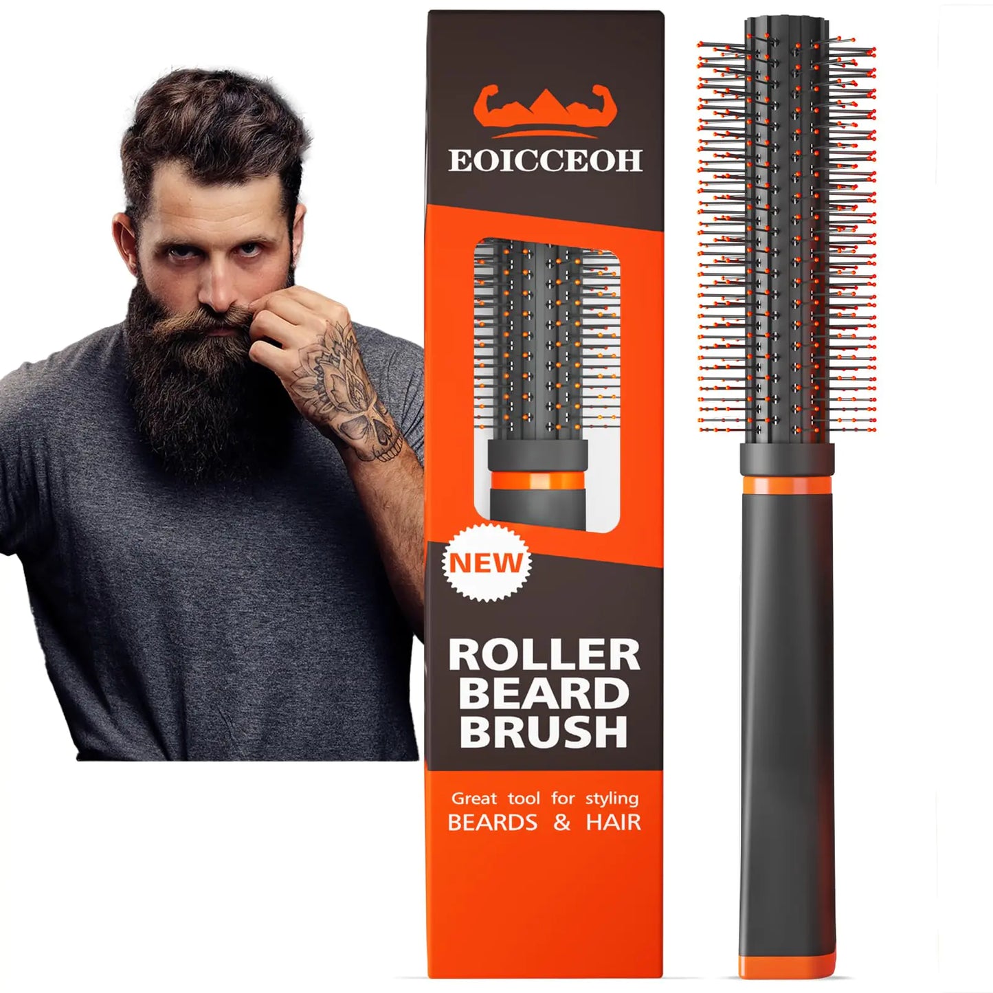 Beard Brush Round Brush Style& Add Volume for Short& Long Beard & Hair Roller Beard Comb Works Great with Beard Oil Balm. Upgrade Beard Brush Heat-Resistant Grooming Tool All Hair Beard or Curls