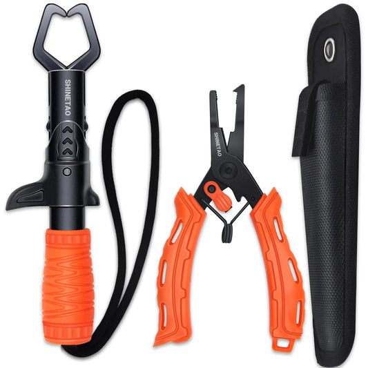 Stainless Steel Fishing Tool Kit Muti-Function Fishing Pliers with Line Cutter Hook Remover Split Ring Fish Lip Gripper Fly Ice Fishing Gear with TPR Handle Lanyard Sheath Fishing Gifts for Men