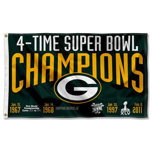 WinCraft Green Bay Packers 4X and 4 Time Super Bowl Champions Flag Outdoor Indoor 3x5 Foot Banner