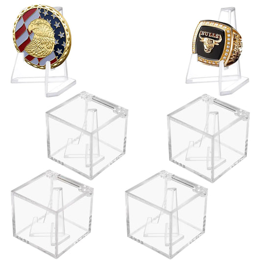 Championship Ring Display Case Clear Acrylic Championship Ring Holder Box Acrylic Display Easel Coin Stand Holder Holder Box for Storage Championship Ring and.Coin (4 2.36 Inch)
