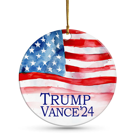 Trump Vance 2024 Christmas Ornament – Patriotic American Flag Ceramic Ornament – MAGA Holiday Keepsake – Republican Election Memorabilia for Trump Supporters and Republicans