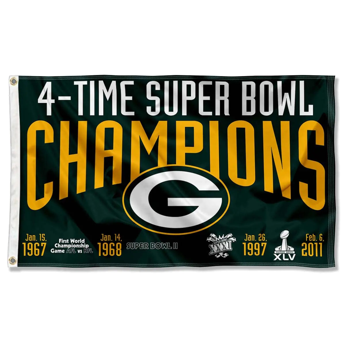 WinCraft Green Bay Packers 4X and 4 Time Super Bowl Champions Flag Outdoor Indoor 3x5 Foot Banner