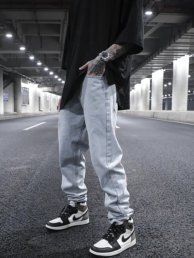 Embroidered Love Fitted Straight Leg Jeans