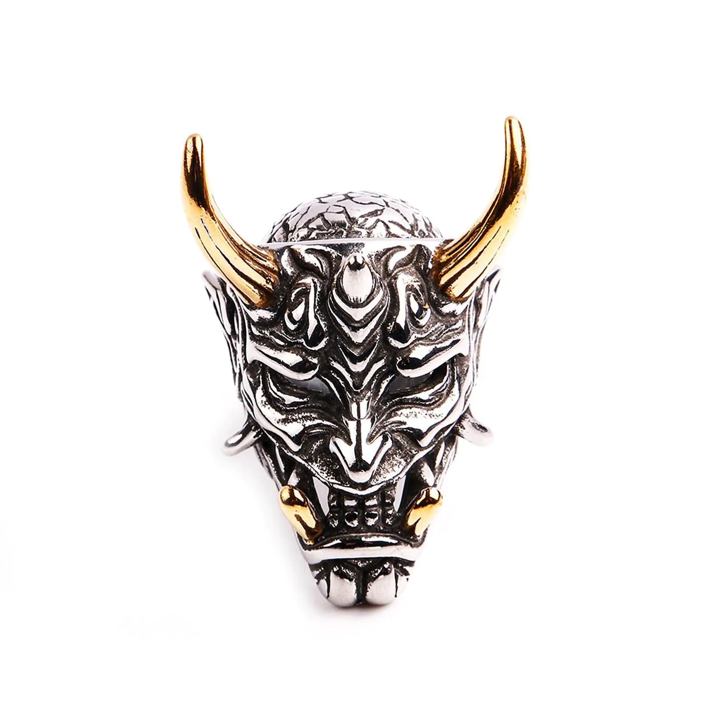 MIVEIVIA Hannya Mask Skull Ring Gothic Vampier Skull Prajna Skeleton Stainless Steel Devil Hip Hop Rap Punk Rocks Clubs men jewelry Cuban Rings for men (11)