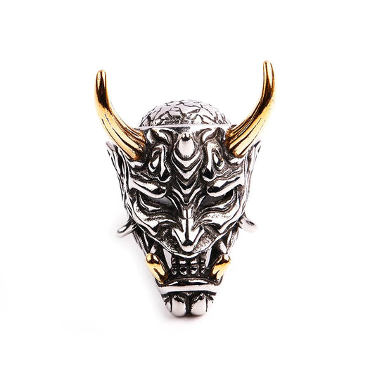 MIVEIVIA Hannya Mask Skull Ring Gothic Vampier Skull Prajna Skeleton Stainless Steel Devil Hip Hop Rap Punk Rocks Clubs men jewelry Cuban Rings for men (11)