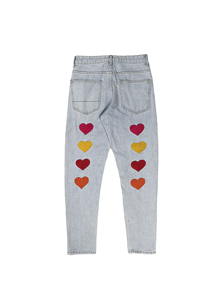Embroidered Love Fitted Straight Leg Jeans
