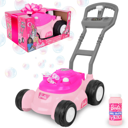 Barbie Bubble Lawn Mower for Toddlers Bubble Blowing Machines Indoor and Outdoor Gardening Toy Birthday Party Favor for Prechool Girls No Batteries Includes Bubble Solution 2+