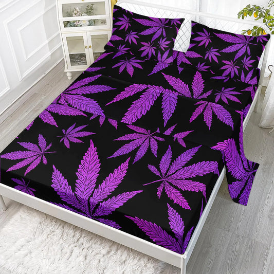 Axolot Purple Leaves Fitted Sheet QueenPurple Black Fitted Sheet Weed Leaf Sheet SetBotanical Weed Bedding Weed Leaf Sheet for Adults Women Men1 Flat Sheet 1 Fitted Sheet 2 Pillowcases