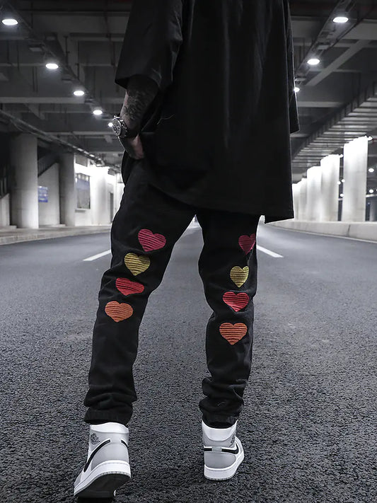 Embroidered Love Fitted Straight Leg Jeans