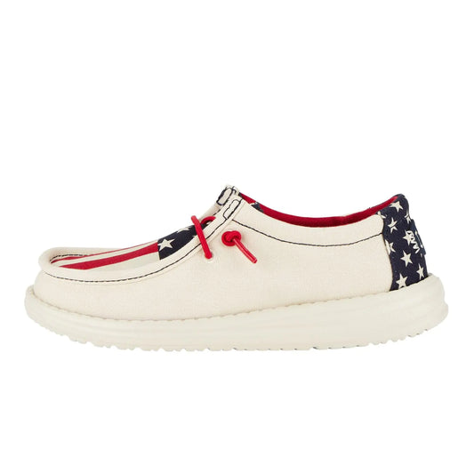 Hey Dude Boys Wally-Y Americana Americana Size 2 | Youths Shoes | Youth Slip-on Loafers | Comfortable & Light-Weight