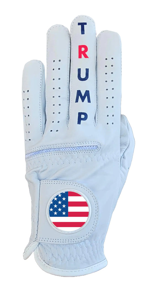Trump MAGA Golf Gloves Men’s - Cabretta Leather Golf Gloves with President Donald Trump Shocker Golf Gloves Golf Attire and Essentials for Men Fun Golfer Gag Gift Right or Left Hand SM to XXL